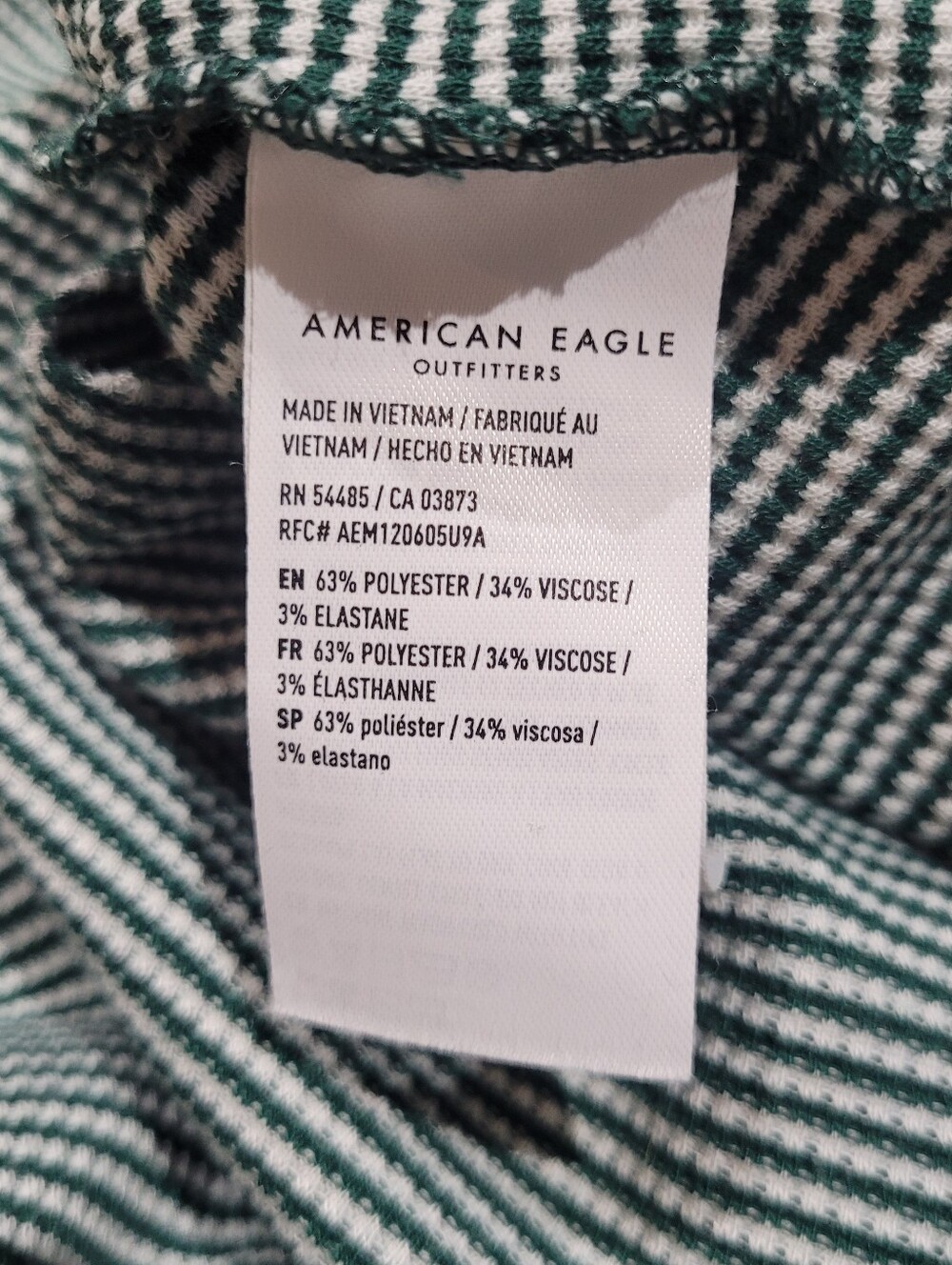 American Eagle Women's Striped Long-Sleeve Crewneck Casual Top Small Green White - Picture 9 of 9